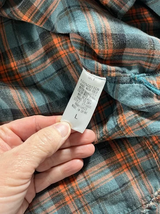 Easel Los Angeles Women’s Long Sleeve Raw Hems Flannel Size Large Distressed - Picture 10 of 14